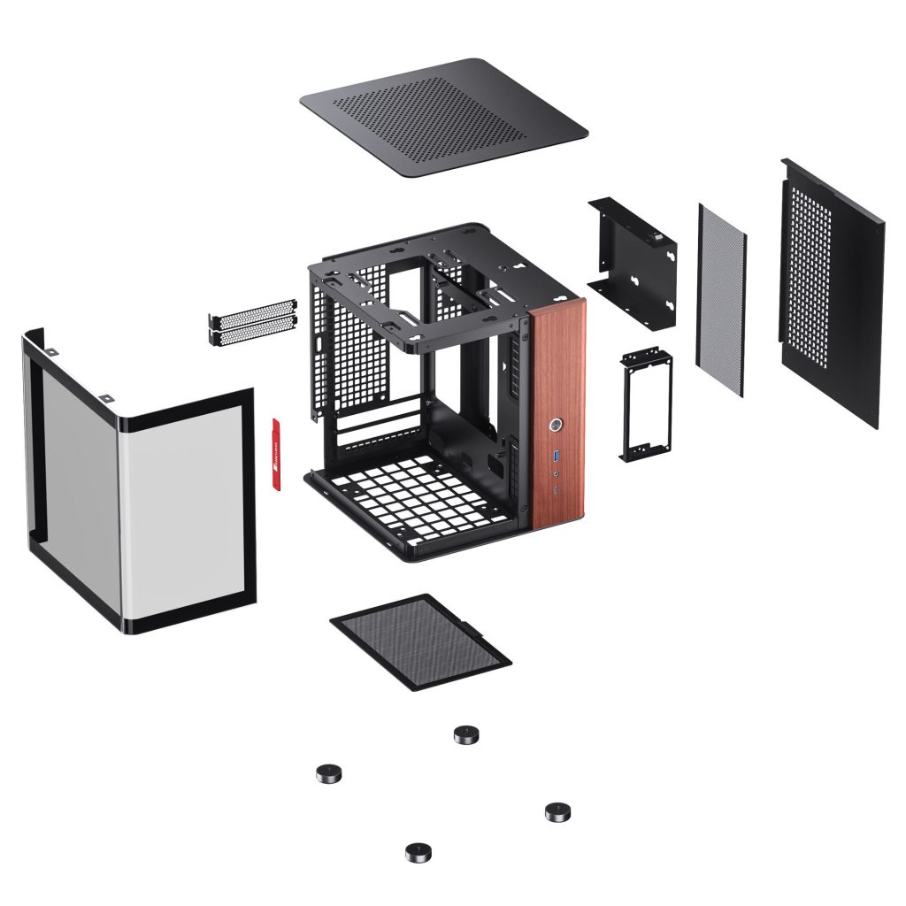 Jonsbo TK-0 PC Case, Mini-Tower, Mini-ITX, Tempered Glass, Wood - Black
