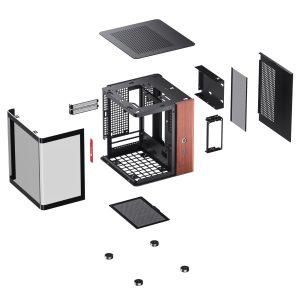 Jonsbo TK-0 PC Case, Mini-Tower, Mini-ITX, Tempered Glass, Wood - Black