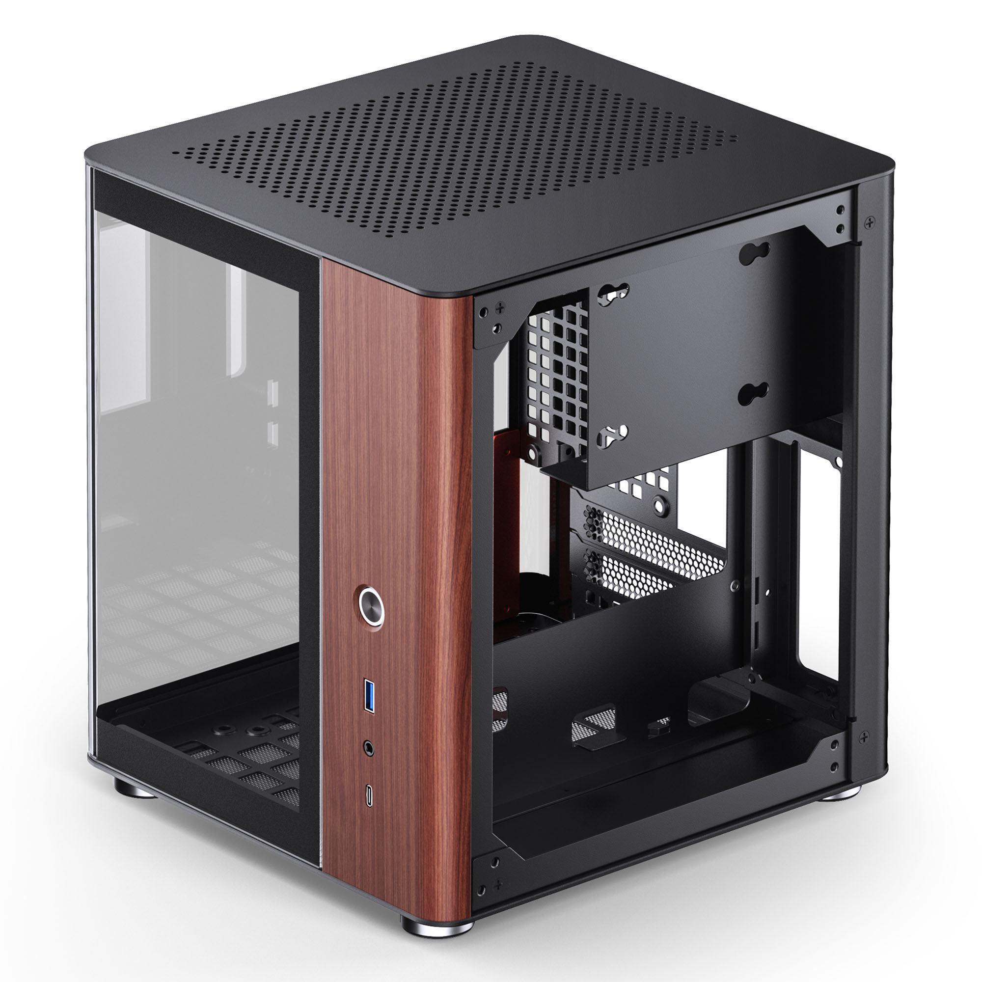 Jonsbo TK-0 PC Case, Mini-Tower, Mini-ITX, Tempered Glass, Wood - Black