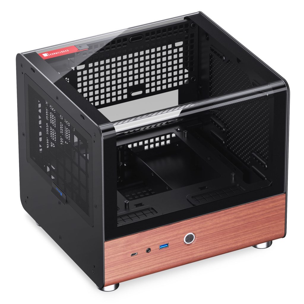Jonsbo TK-0 PC Case, Mini-Tower, Mini-ITX, Tempered Glass, Wood - Black
