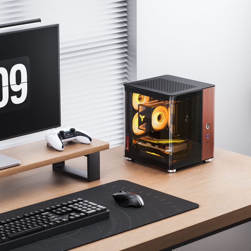 Jonsbo TK-0 PC Case, Mini-Tower, Mini-ITX, Tempered Glass, Wood - Black
