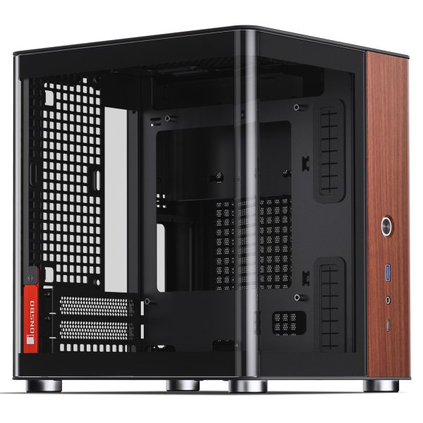Jonsbo TK-0 PC Case, Mini-Tower, Mini-ITX, Tempered Glass, Wood – Black