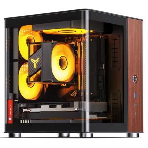 Jonsbo TK-0 PC Case, Mini-Tower, Mini-ITX, Tempered Glass, Wood - Black