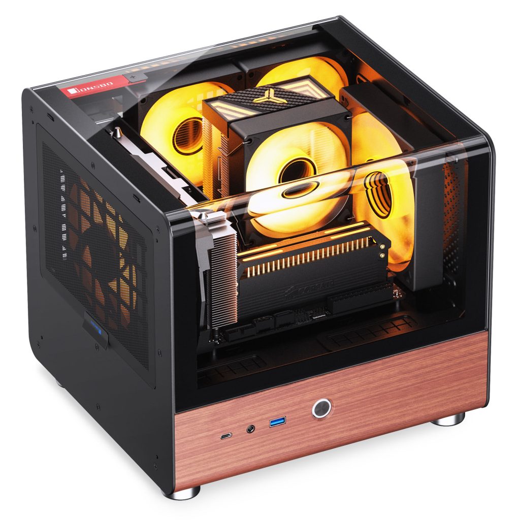 Jonsbo TK-0 PC Case, Mini-Tower, Mini-ITX, Tempered Glass, Wood - Black