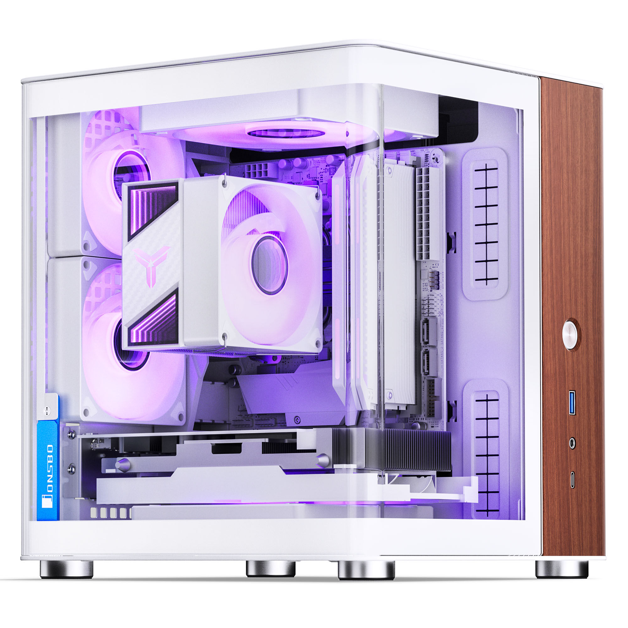 Jonsbo TK-0 PC Case, Mini-Tower, Mini-ITX, Tempered Glass, Wood - White : image 10
