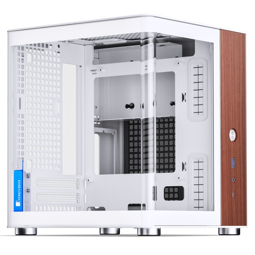 Jonsbo TK-0 PC Case, Mini-Tower, Mini-ITX, Tempered Glass, Wood - White : image 1