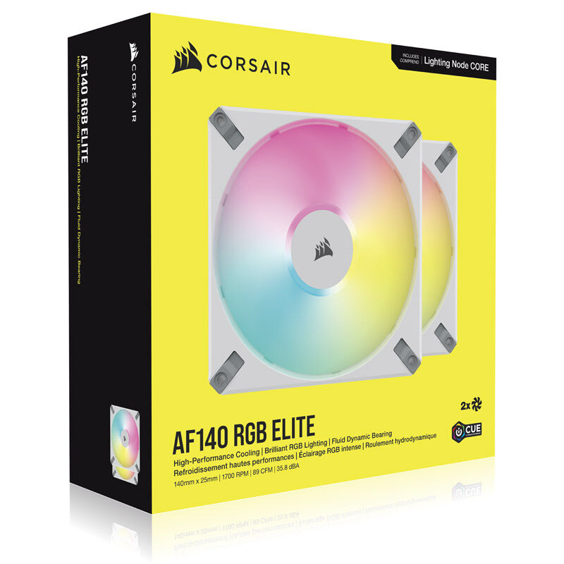 Corsair AF Elite Series RGB PWM fan 2-pack including RGB controller - 140mm, white