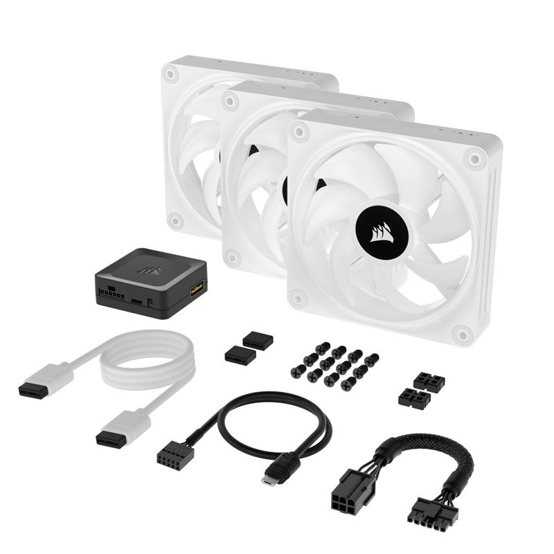 Corsair iCUE LINK QX120 RGB Series, PWM fan, 3-pack including RGB controller - 120mm, white, starter