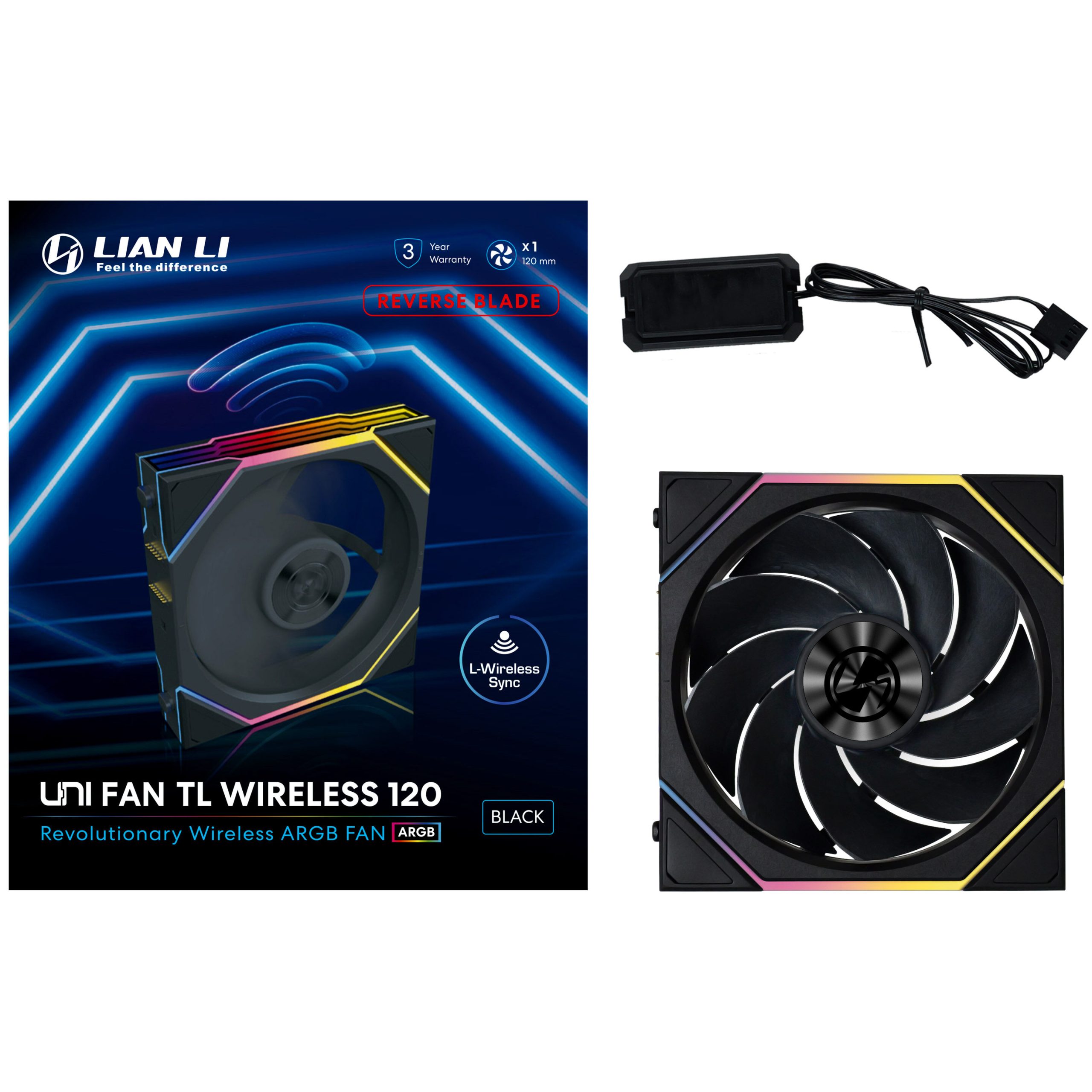 Lian Li UNI FAN TL Wireless Fan, ARGB, PWM - Reverse Blade, 120mm, black