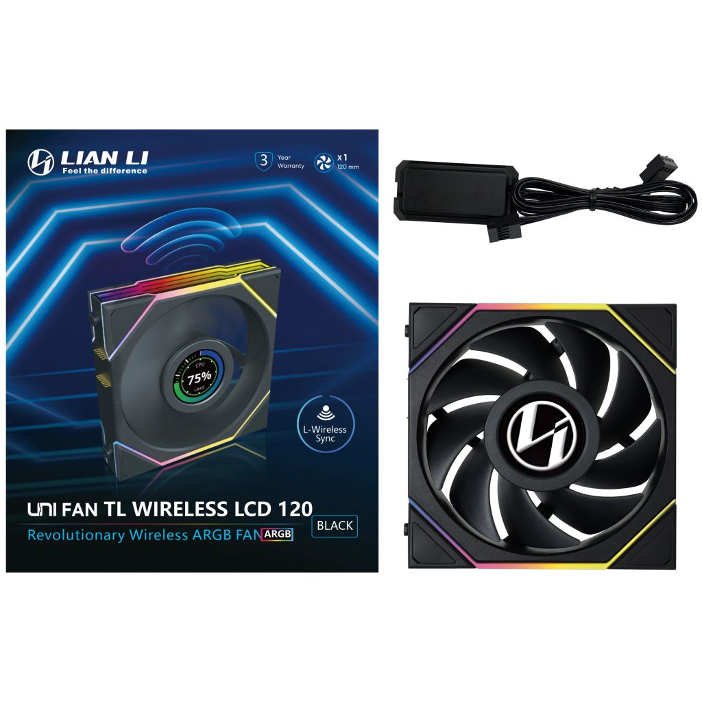 Lian Li UNI FAN TL Wireless LCD Fan, ARGB, PWM - 120 mm, black - B-Grade