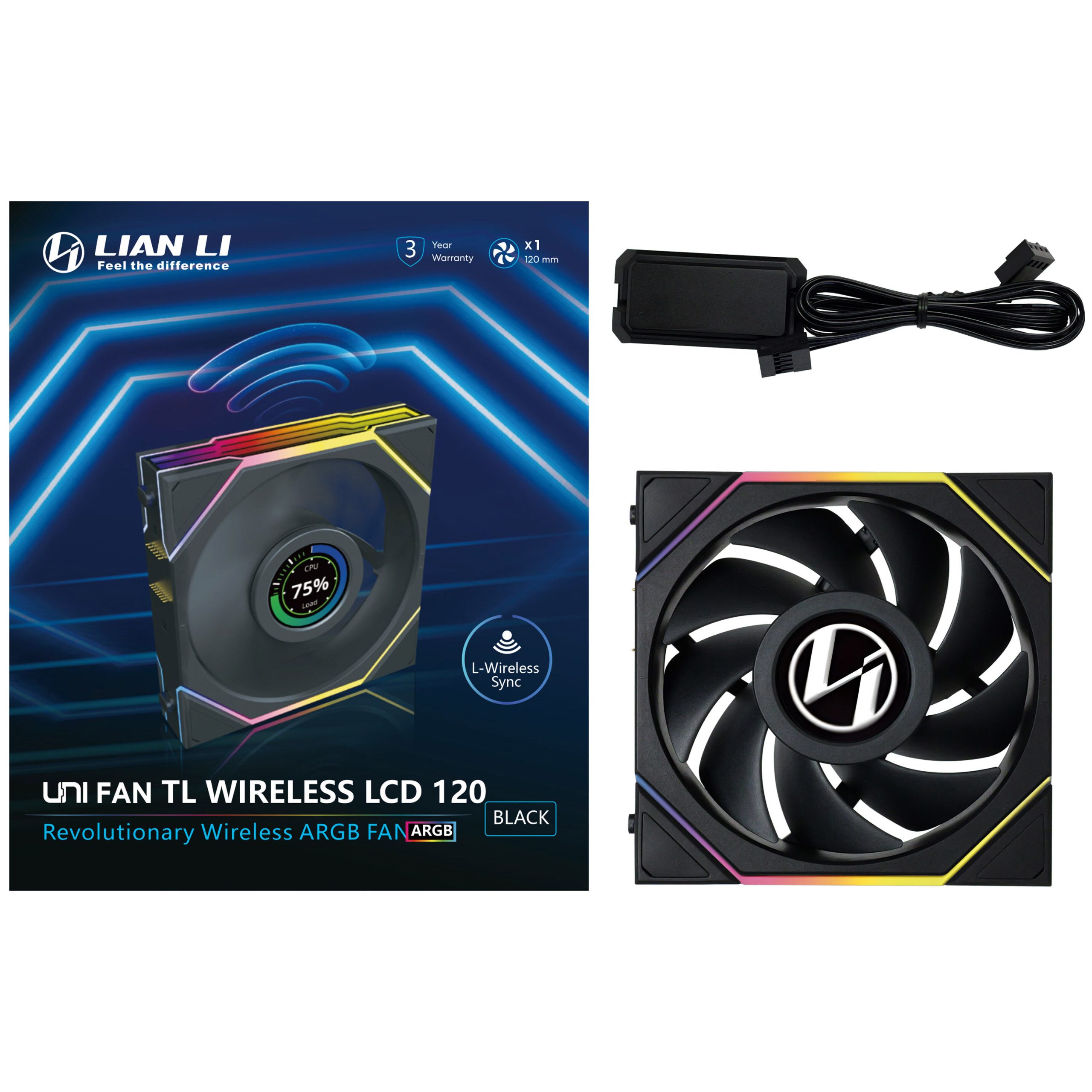 Lian Li UNI FAN TL Wireless LCD Fan, ARGB, PWM - 120 mm, black - B-Grade