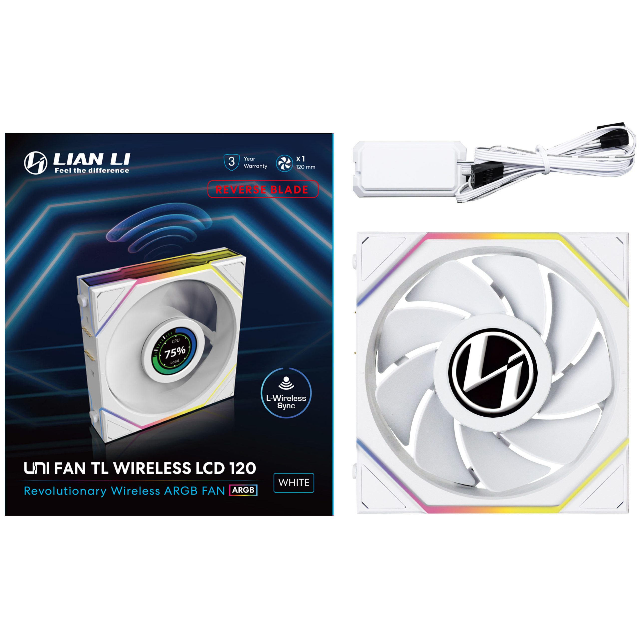Lian Li UNI FAN TL Wireless LCD fan, ARGB, PWM - Reverse Blade, 120mm, white