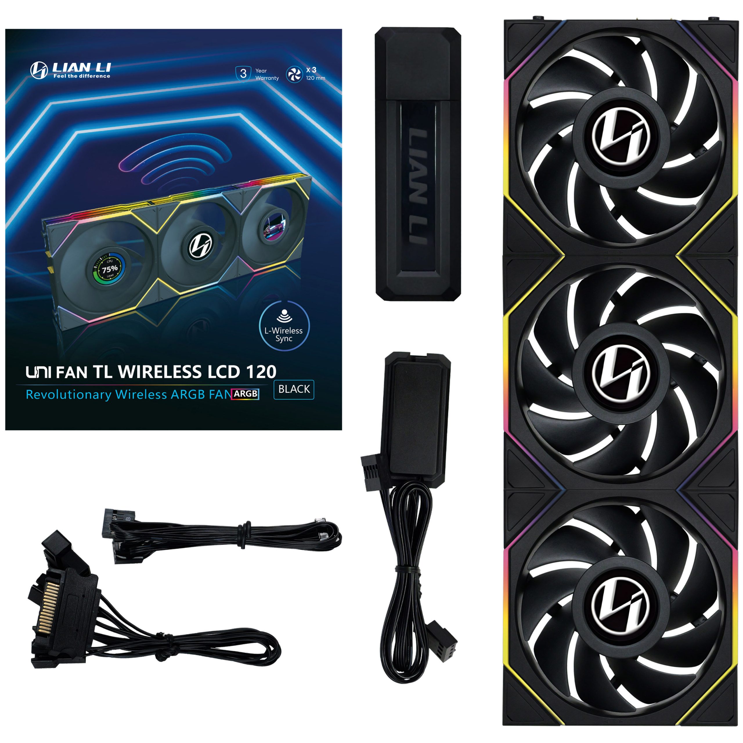 Lian Li UNI FAN TL Wireless LCD fan, ARGB, PWM, pack of 3 incl. controller - 120 mm, black