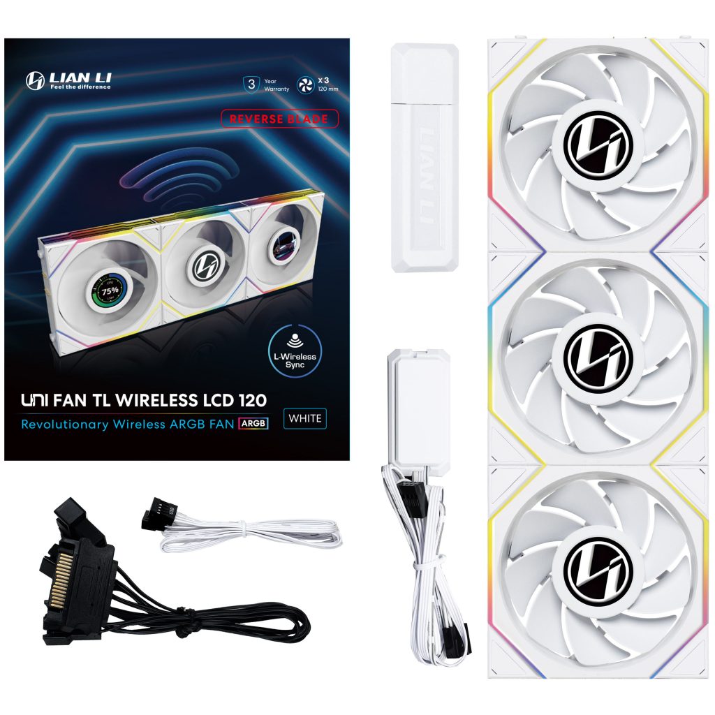 Lian Li UNI FAN TL Wireless LCD fan, ARGB, PWM, 3-pack including controller - Reverse Blade, 120 mm, white