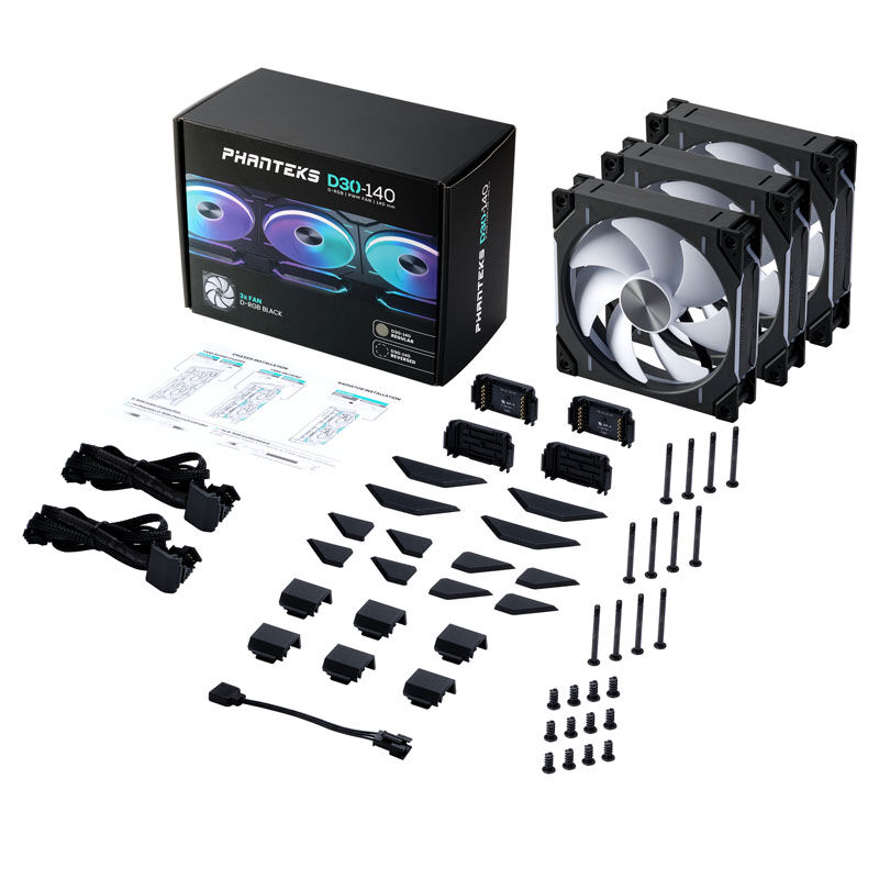 PHANTEKS D30 PWM Regular Airflow, D-RGB fans, pack of 3 - 140mm, black : image 8
