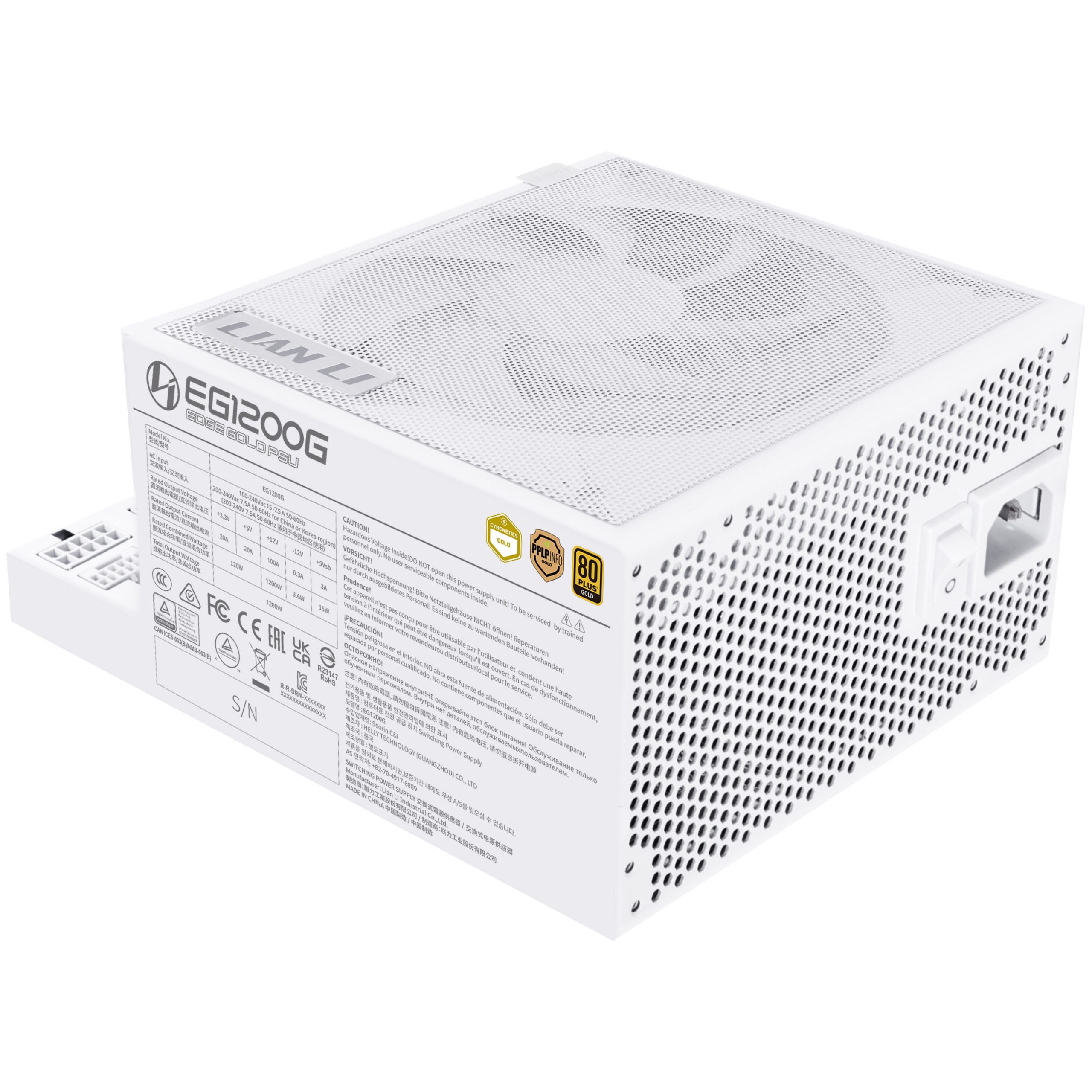 Lian Li EDGE GOLD 1200 80 PLUS Gold power supply, PCIe 5.1, ATX 3.1 - 1,200 Watt, white, incl. USB hub