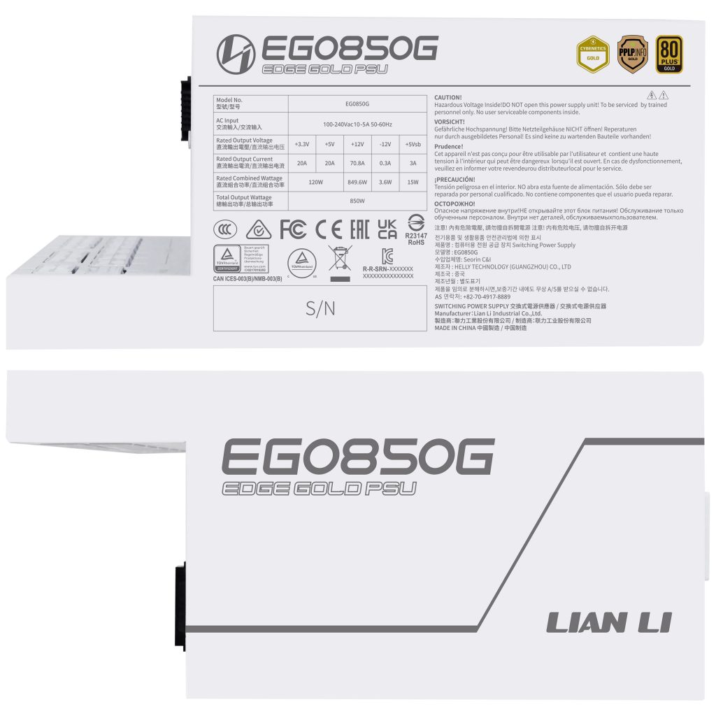 Lian Li EDGE GOLD 850 80 PLUS Gold power supply, PCIe 5.1, ATX 3.1 - 850 Watt, white