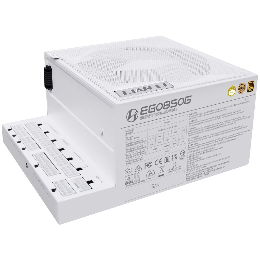 Lian Li EDGE GOLD 850 80 PLUS Gold power supply, PCIe 5.1, ATX 3.1 - 850 Watt, white