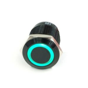 Push-Button 19mm Aluminium Black, Green Lighting, With Screw-On Contacts