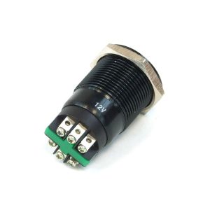 Push-Button 19mm Aluminium Black, Green Lighting, With Screw-On Contacts