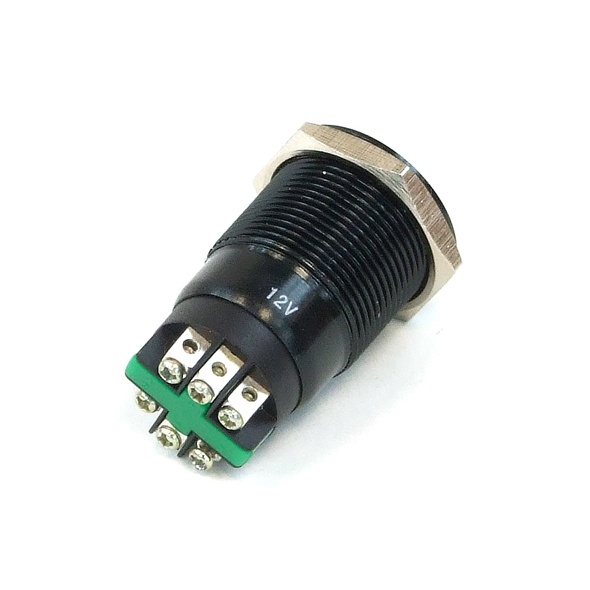 Push-Button 19mm Aluminium Black, Green Lighting, With Screw-On Contacts