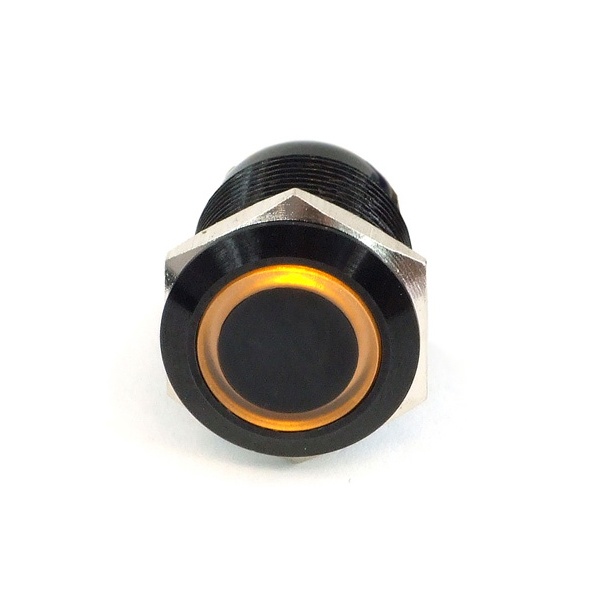 Push-Button 19mm Aluminium Black, Yellow Lighting, With Screw-On Contacts