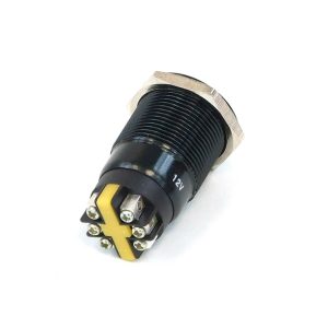 Push-Button 19mm Aluminium Black, Yellow Lighting, With Screw-On Contacts