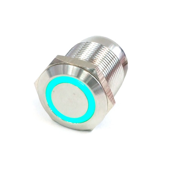 Push-Button 19mm Stainless Steel, Green Ring Lighting 6pin