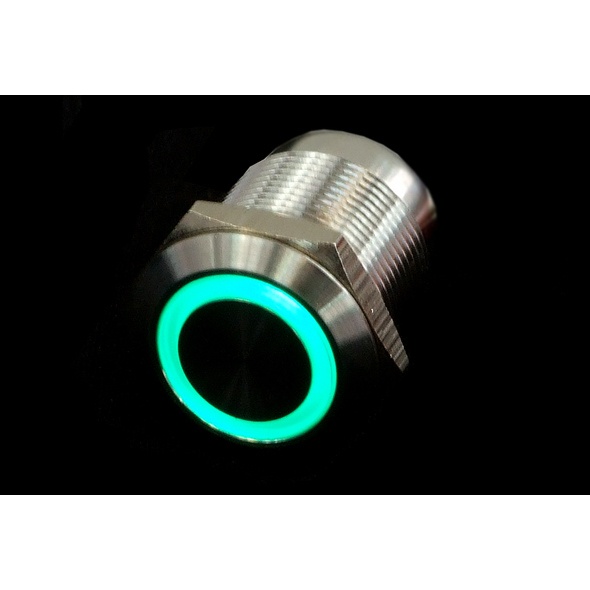 Push-Button 19mm Stainless Steel, Green Ring Lighting 6pin