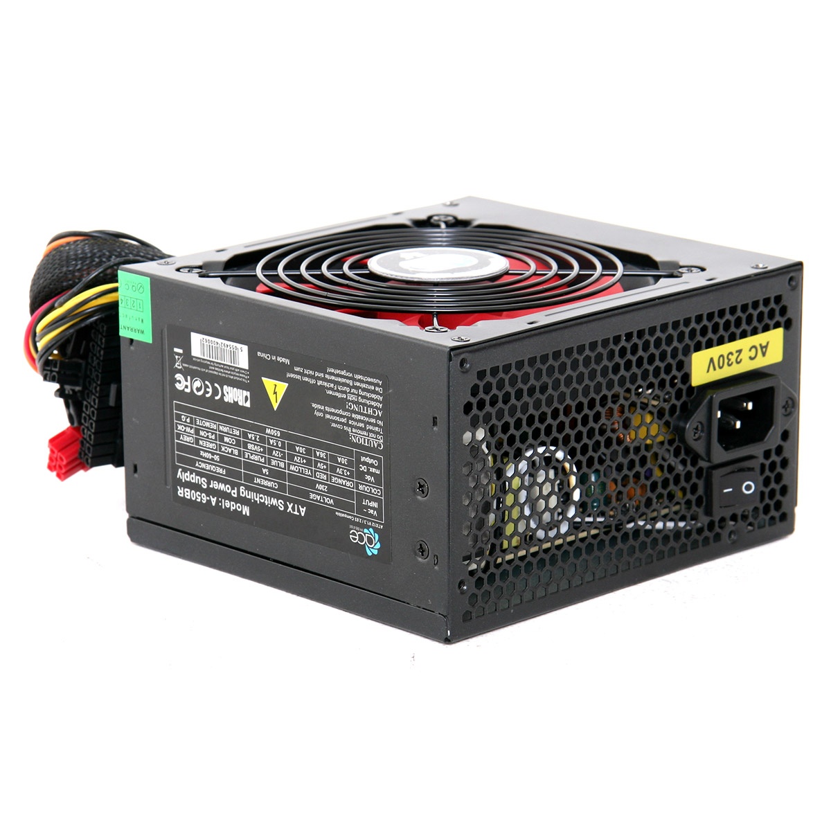 ACE 650W Black ATX Gaming PC PSU Power Supply 120mm Red B GRADE ...