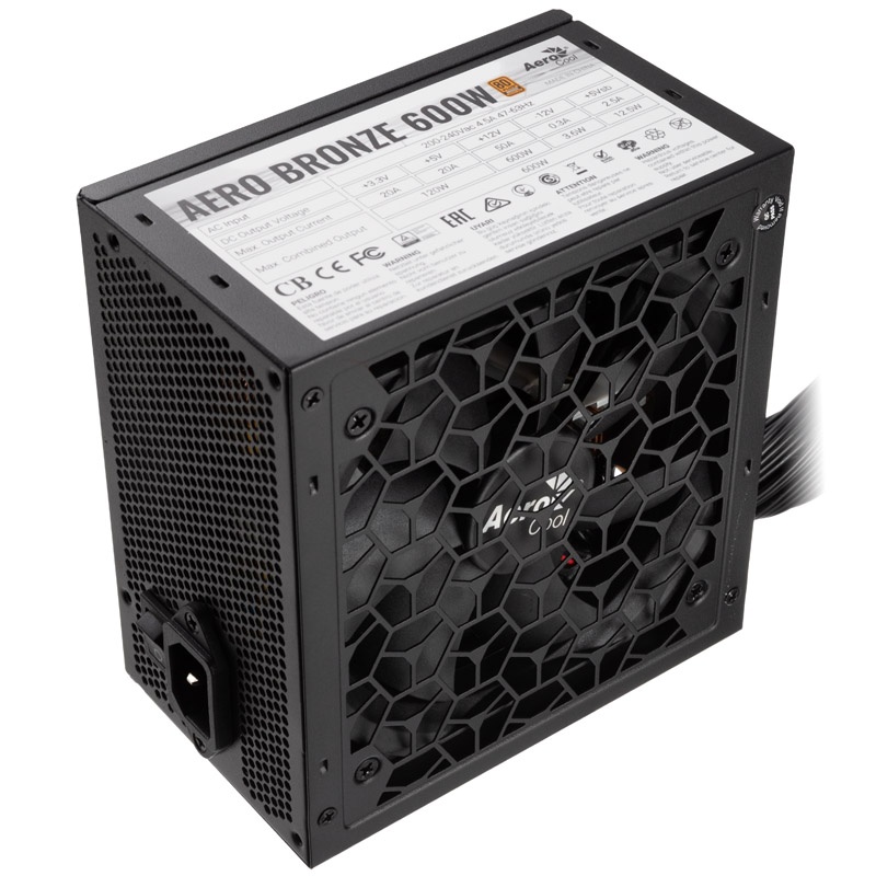 Aerocool aero bronze 600w | 80 plus bronze | atx | 120 mm ventilator | črn napajalnik 1 Aerocool aero bronze 600w atx napajalnik 80 plus bronze pogled z ventilatorjem