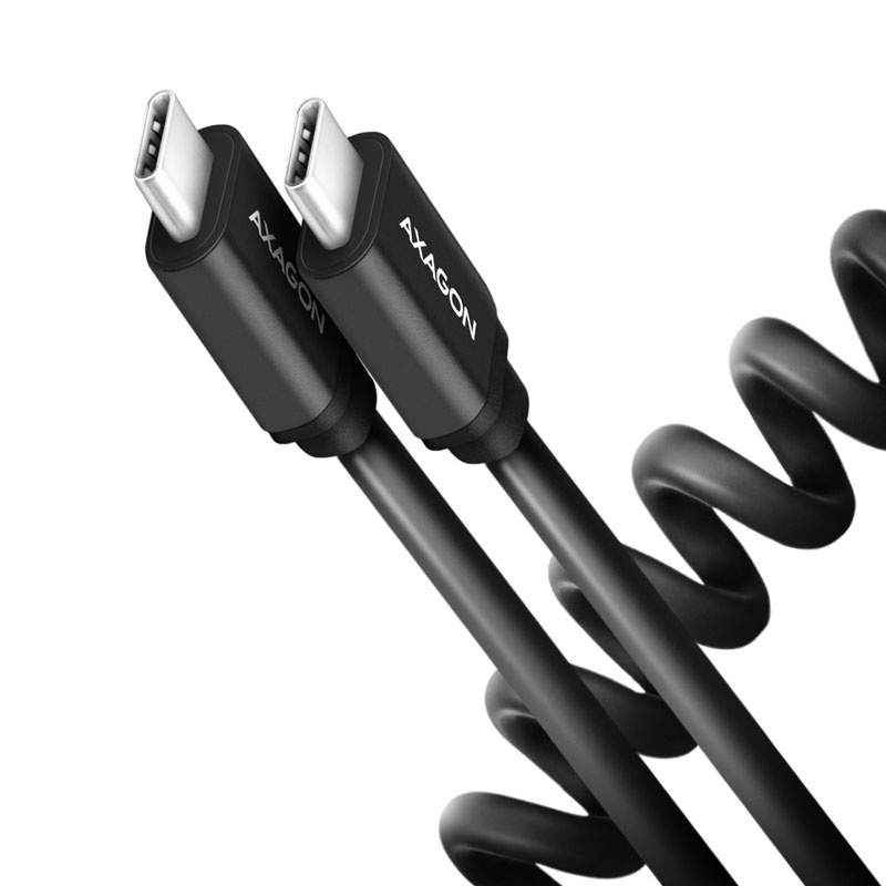 AXAGON BUCM-AM20TB spiral cable, USB-C to USB-C, 1 m, USB 2.0, 2.4 A, ALU, PVC - Black