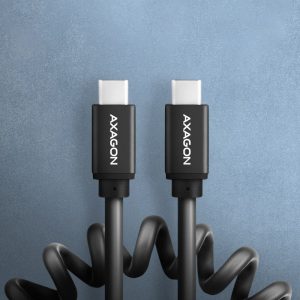 AXAGON BUCM-AM20TB spiral cable, USB-C to USB-C, 1 m, USB 2.0, 2.4 A, ALU, PVC - Black