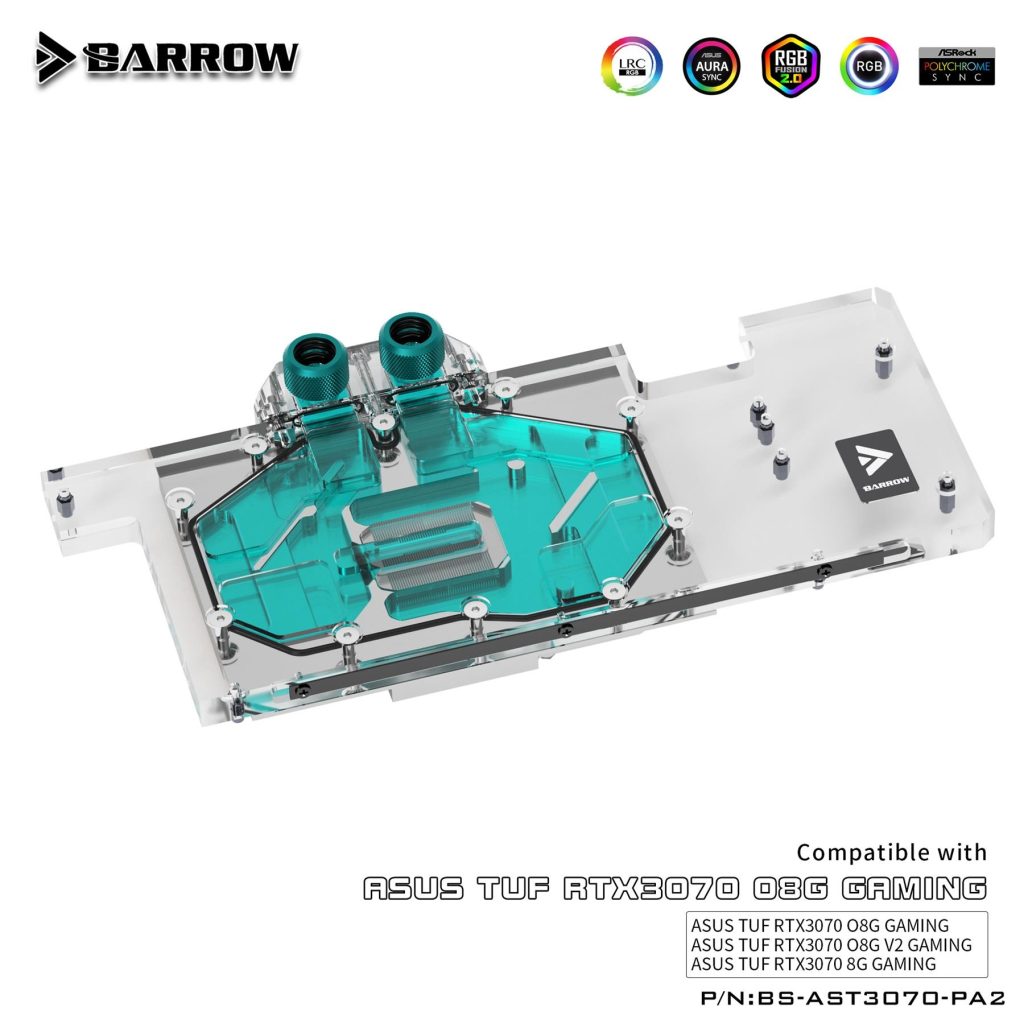 BarrowASUS RTX 3070 08G, TUF OC V2, LRC 2.0 RGB Graphics Card Waterblock