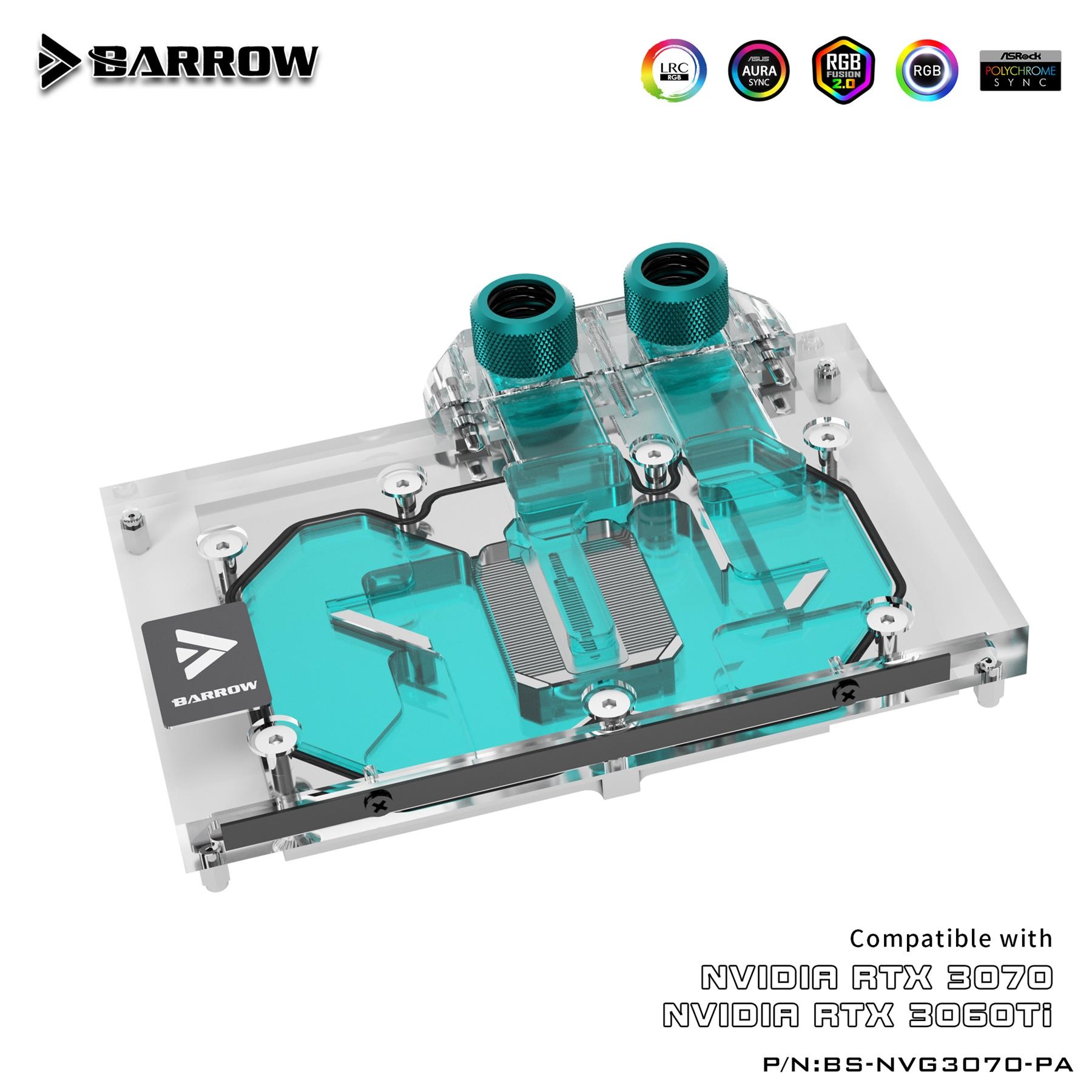 Barrow NVIDIA RTX 3070/3060Ti, Founders LRC 2.0 RGB Graphics Card Waterblock + Backplate - B-Grade