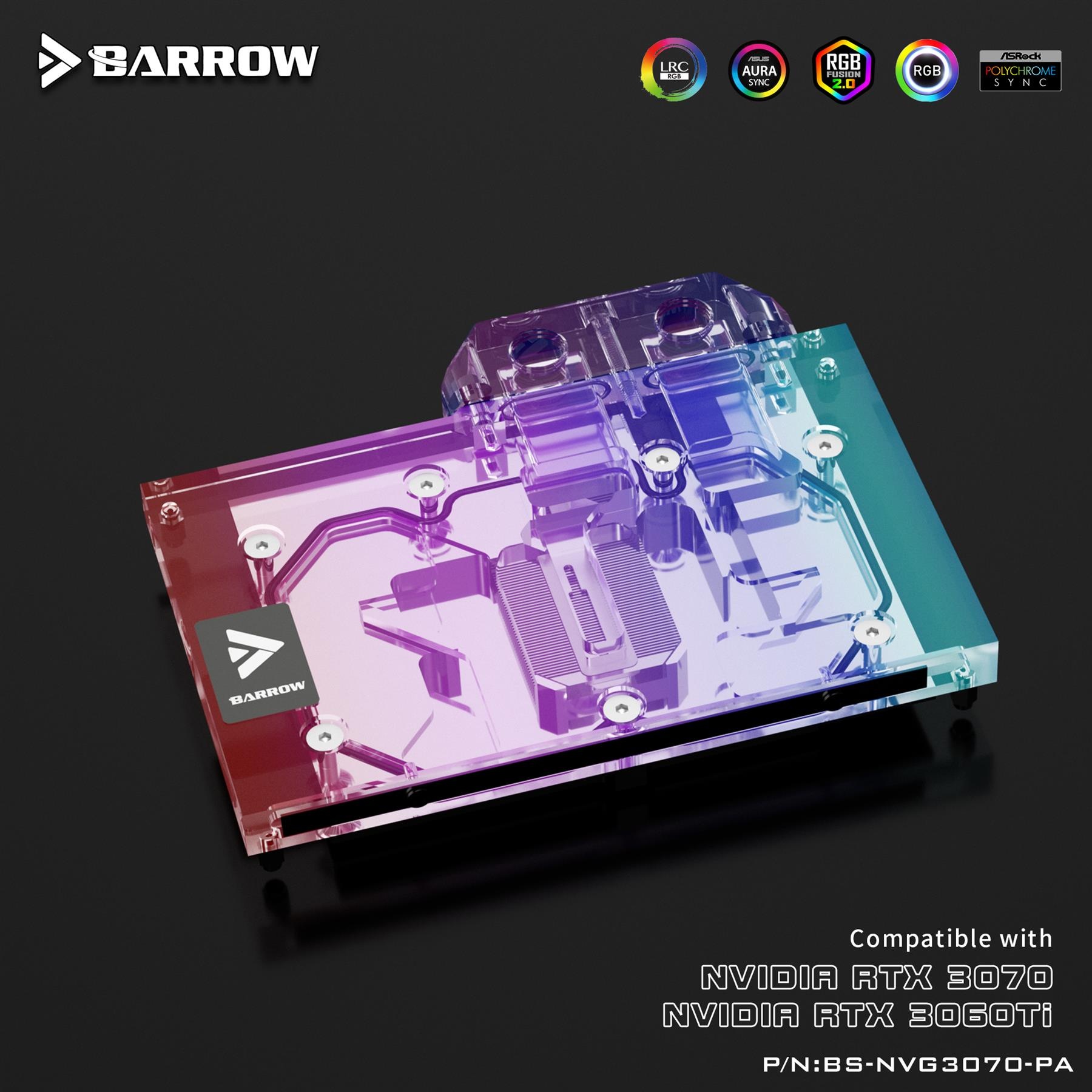 Barrow NVIDIA RTX 3070/3060Ti, Founders LRC 2.0 RGB Graphics Card Waterblock + Backplate - B-Grade