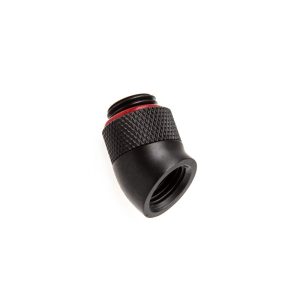 Bitspower angle 1/4 inch to 1/4 inch IG, carbon black rotating 30 degrees.
