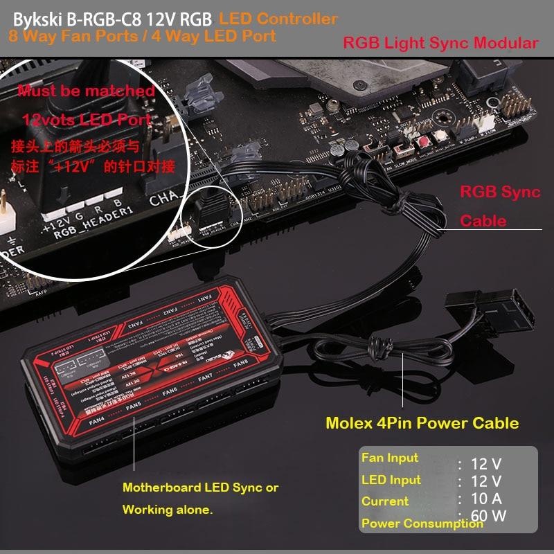 Bykski B-RGB-C8, 8+4 Channel 12v RGB Fan / LED Controller with Motherboard Sync
