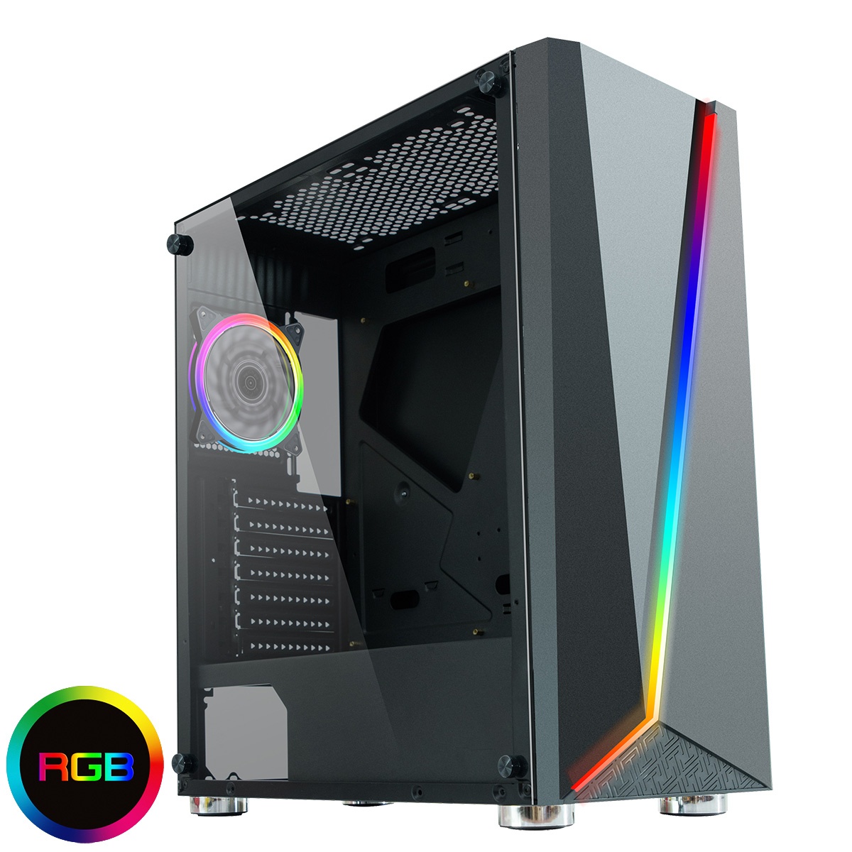 CiT C1007 Midi Chassis with LED Strip 1 x LED Fan Temp Glass