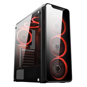 CiT Blaze Mid-Tower Gaming Case With 6 x Single Ring Red Fans Tempered Glass Side Window