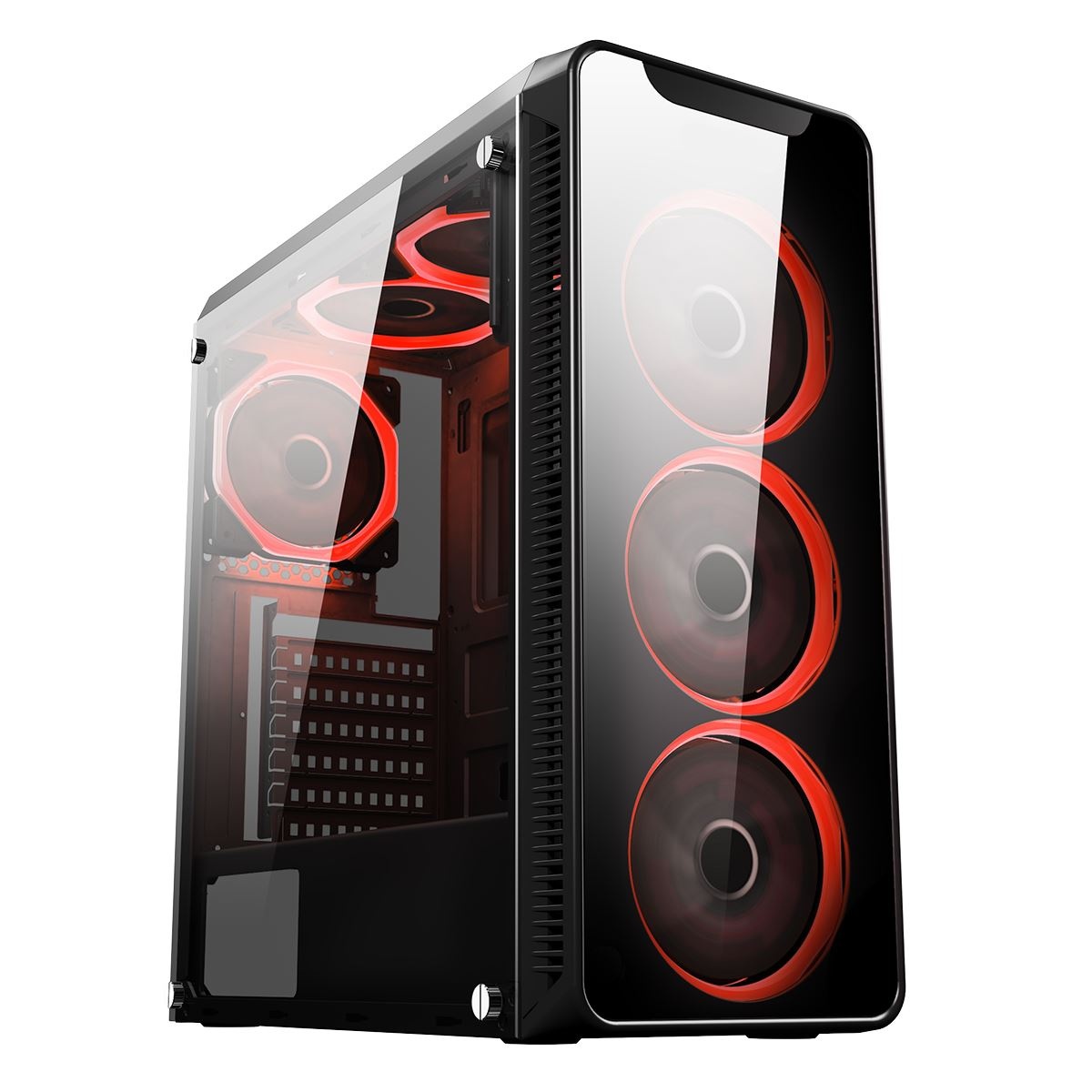 CiT Blaze Mid-Tower Gaming Case With 6 x Single Ring Red Fans Tempered Glass Side Window
