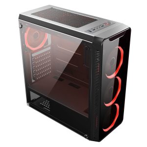 CiT Blaze Mid-Tower Gaming Case With 6 x Single Ring Red Fans Tempered Glass Side Window
