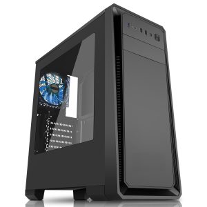 CIT Dark Soul Black Midi Case With 1 x12cm Blue 4 LED Rear Fan Side Window Panel