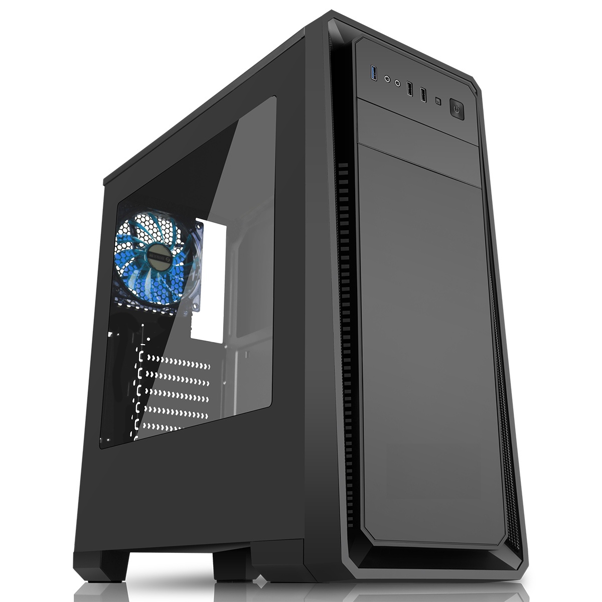 CIT Dark Soul Black Midi Case With 1 x12cm Blue 4 LED Rear Fan Side Window Panel