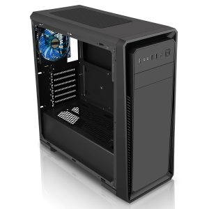 CIT Dark Soul Black Midi Case With 1 x12cm Blue 4 LED Rear Fan Side Window Panel