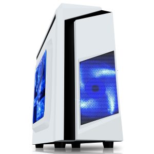 CiT F3 White Micro-ATX Case With 12cm Blue LED Fan and Black Stripe