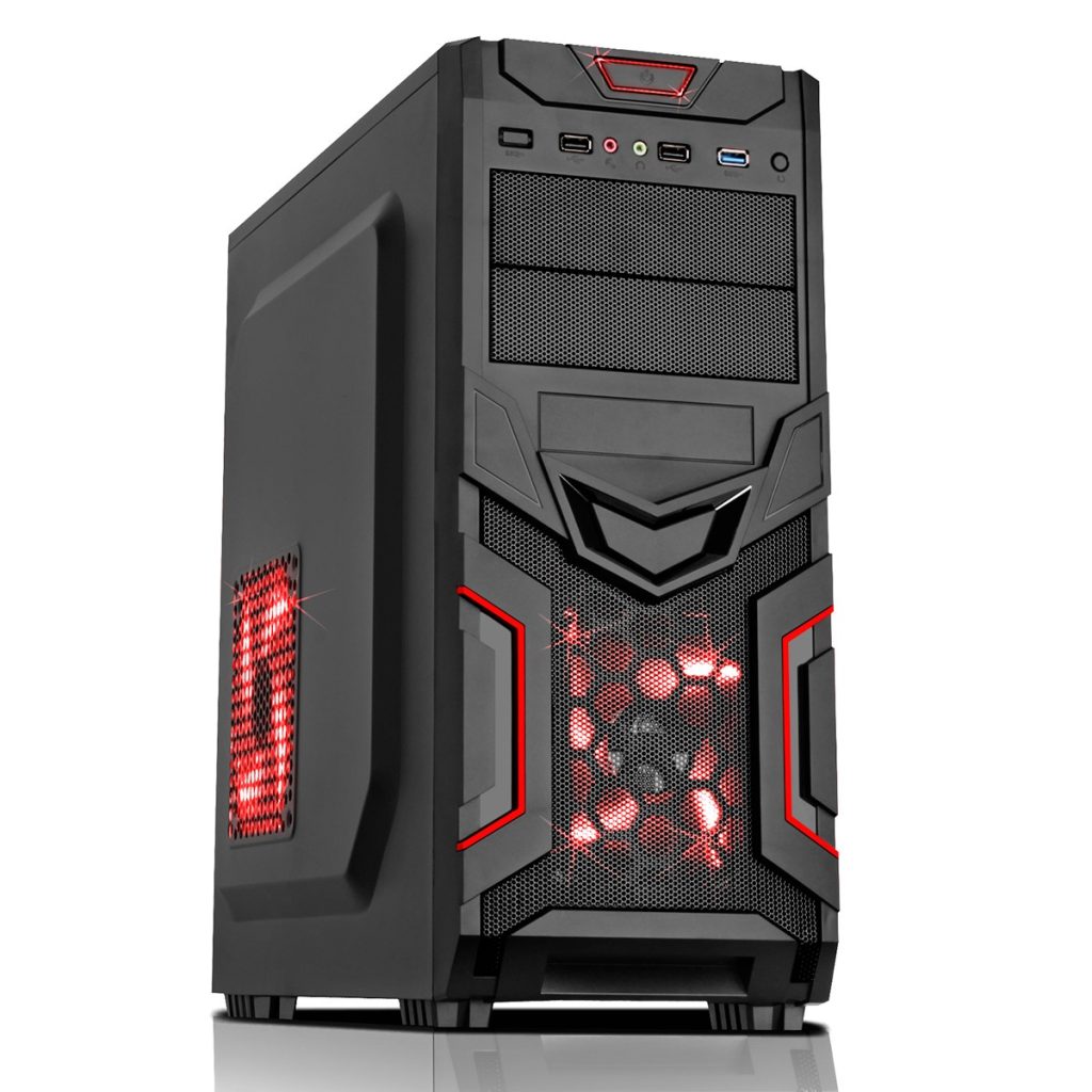 Red Magic Devil Case CiT Red Devil Mesh Gaming Case Black/Red Interior USB3 12cm Red LED ...