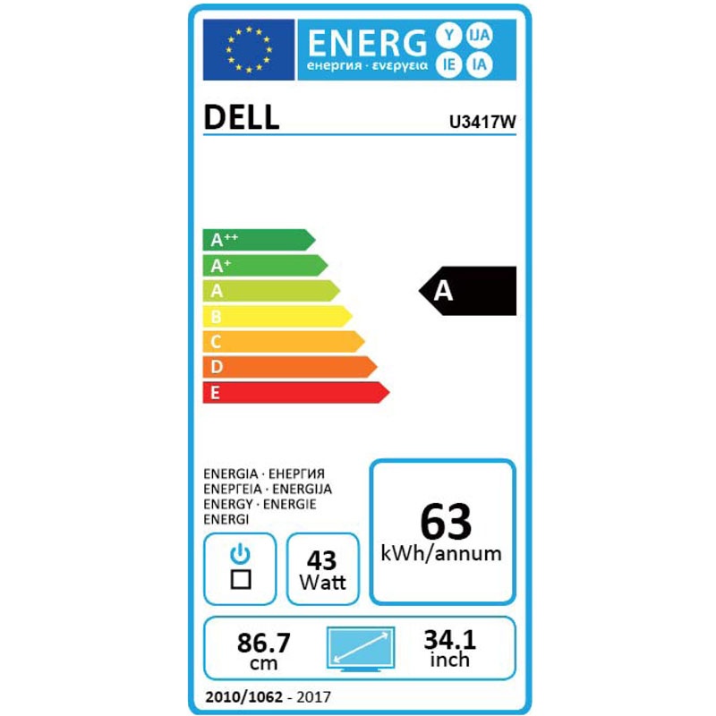 Dell Ultrasharp U3417W, 86.36 cm (34 inch) UWQHD, IPS - DP, HDMI