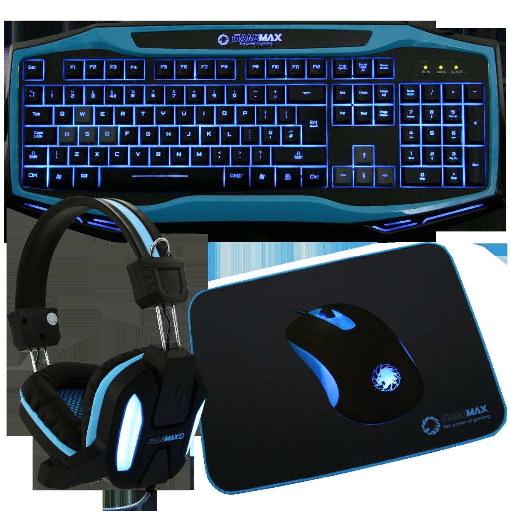 Game Max Raptor Keyboard Mouse Headset Mouse Mat Kit In Blue ...