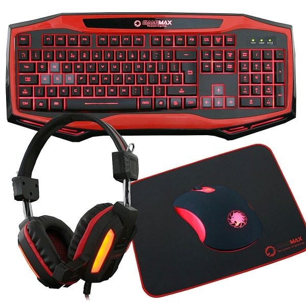 Game Max Raptor Keyboard Mouse Headset Mouse Mat Kit In Red ...